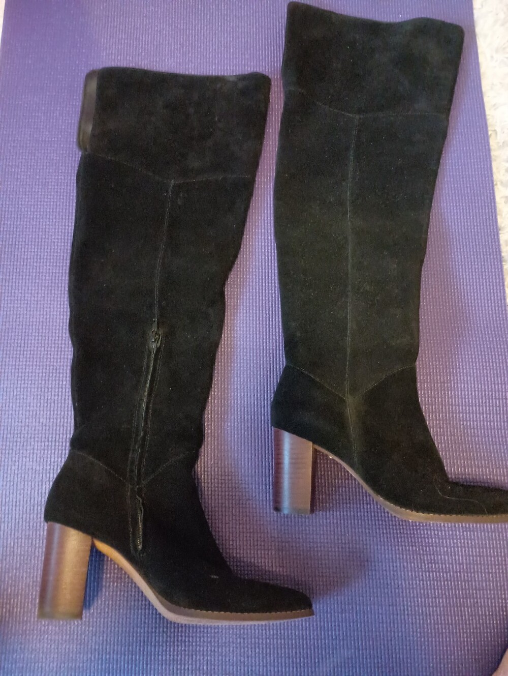Crown Vintage Black Suede Over-the-Knee Block Heel Boots